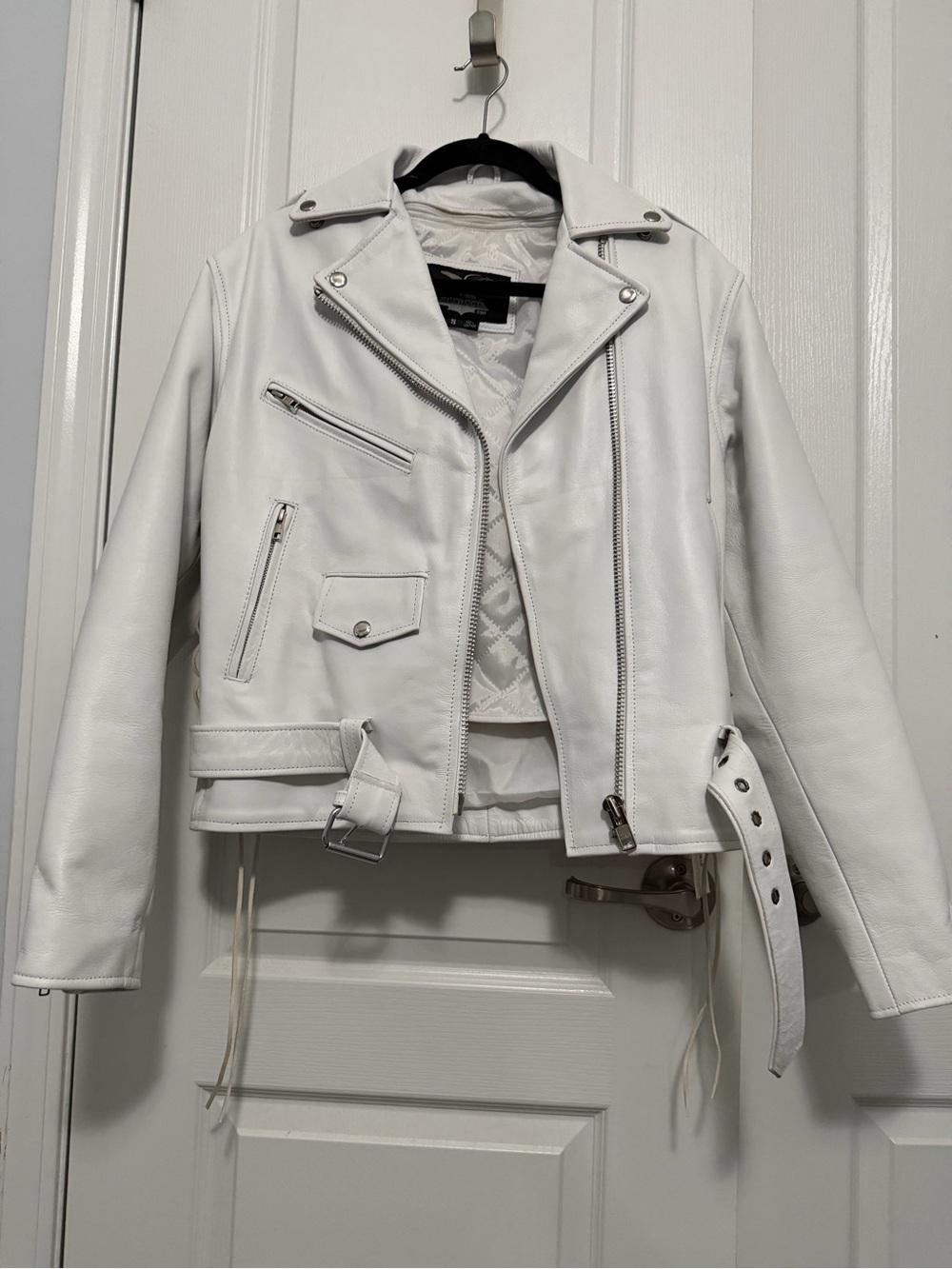 White Leather Moto Jacket - Women